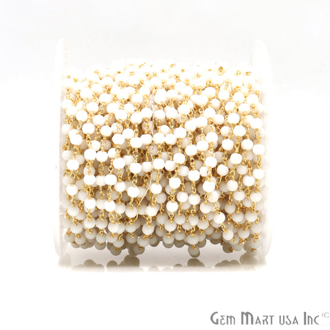 White Agate Matte Beads 4mm Round Gold Wire Wrapped Rosary Chain