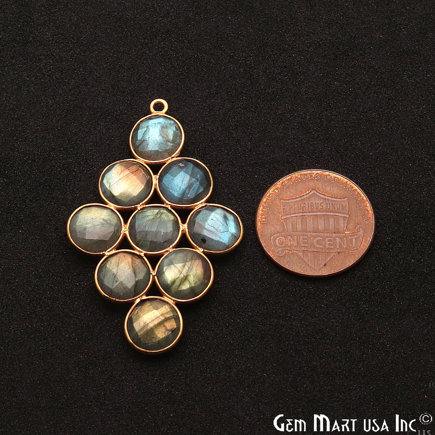 Labradorite Kite 43x22mm Gold Plated Single Bail Connector Component - GemMartUSA