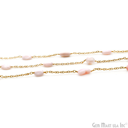 Pink Opal Tumble Beads 10x6mm Gold Wire Wrapped Rosary Chain