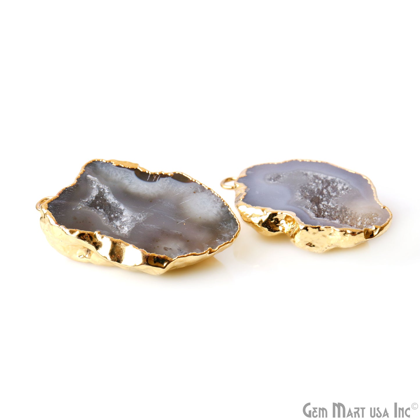 Geode Druzy 28x39mm Organic Gold Electroplated Single Bail Gemstone Earring Connector 1 Pair