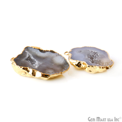 Geode Druzy 28x39mm Organic Gold Electroplated Single Bail Gemstone Earring Connector 1 Pair