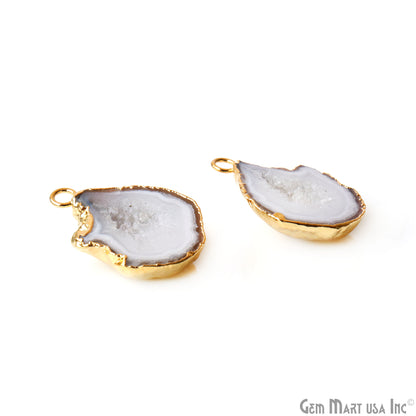 Geode Druzy 21x29mm Organic Gold Electroplated Single Bail Gemstone Earring Connector 1 Pair