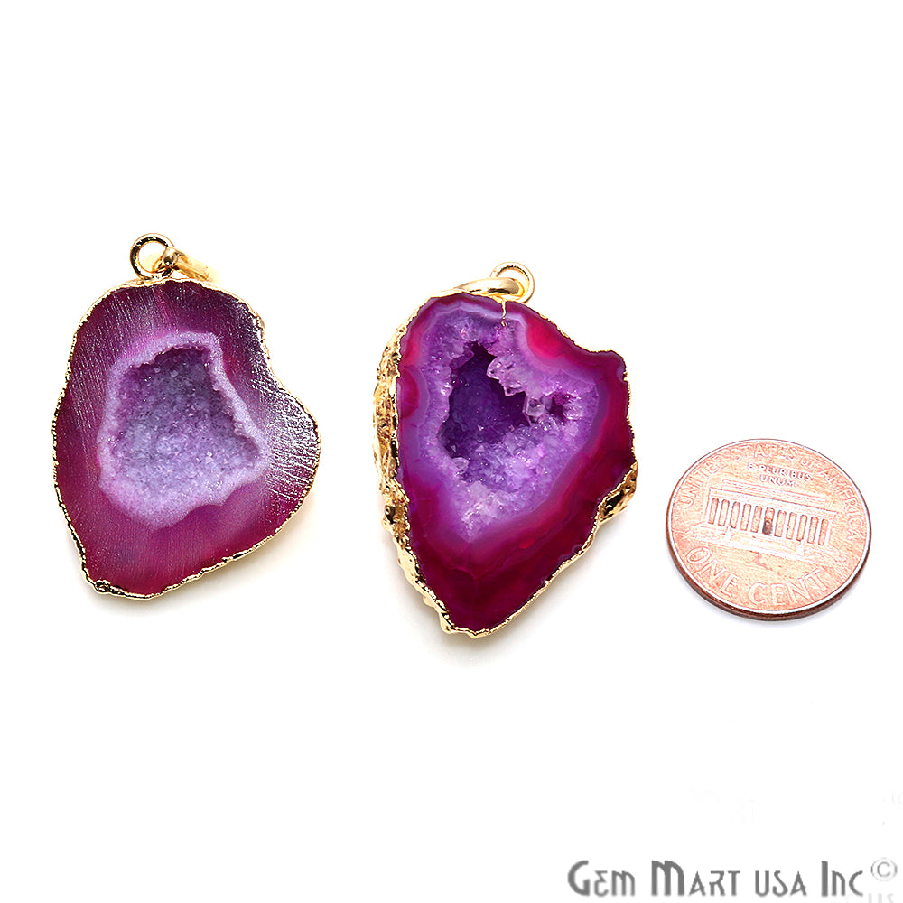 DIY Geode Druzy Gemstone 25x34mm Gold Edged Necklace Pendant - GemMartUSA