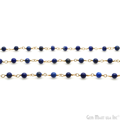 Lapis Cabochon 3.5mm Gold Wire Wrapped Rosary Chain