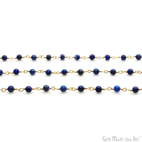 Lapis Cabochon 3.5mm Gold Wire Wrapped Rosary Chain