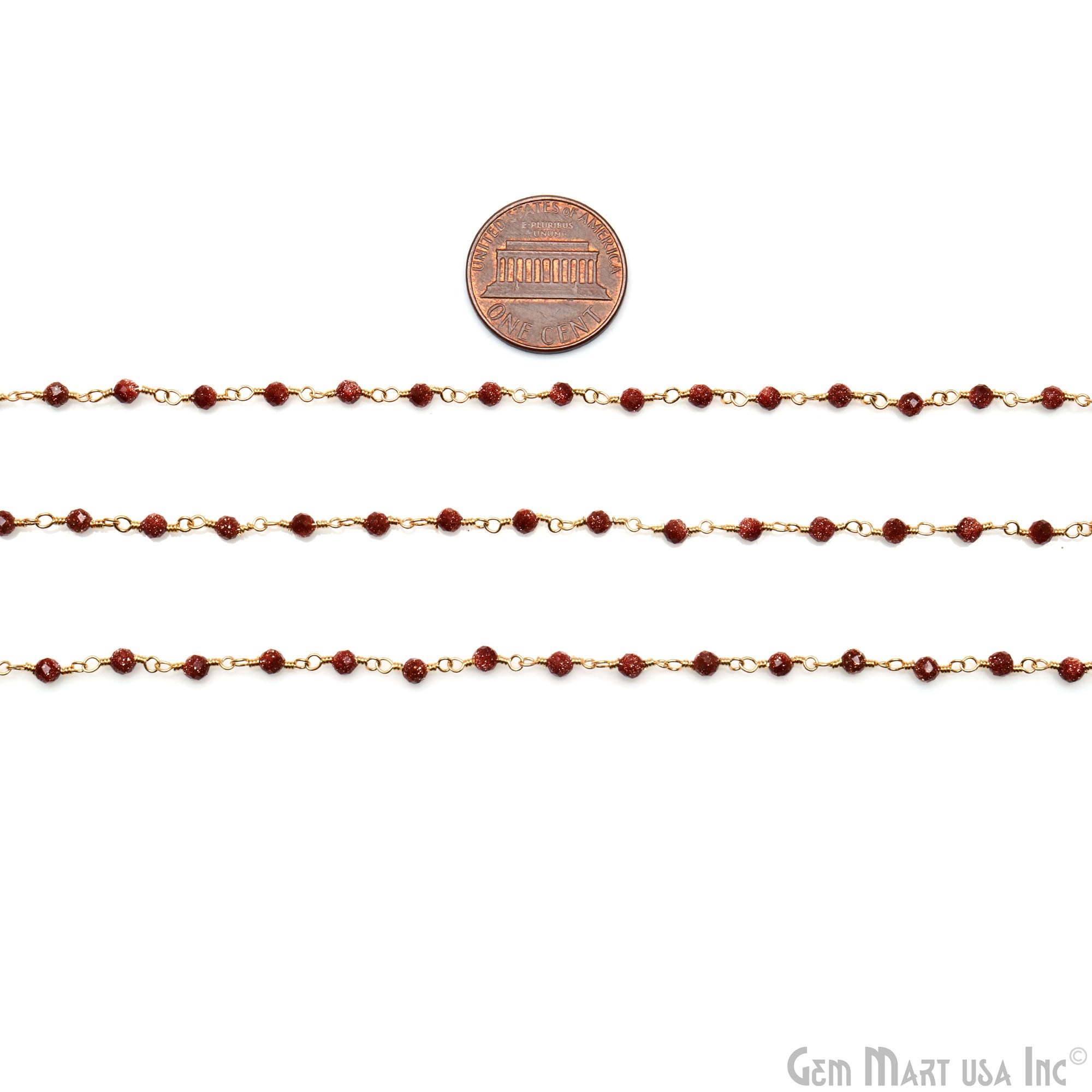 Sunstone 2.5-3mm Gold Plated Beaded Wire Wrapped Rosary Chain