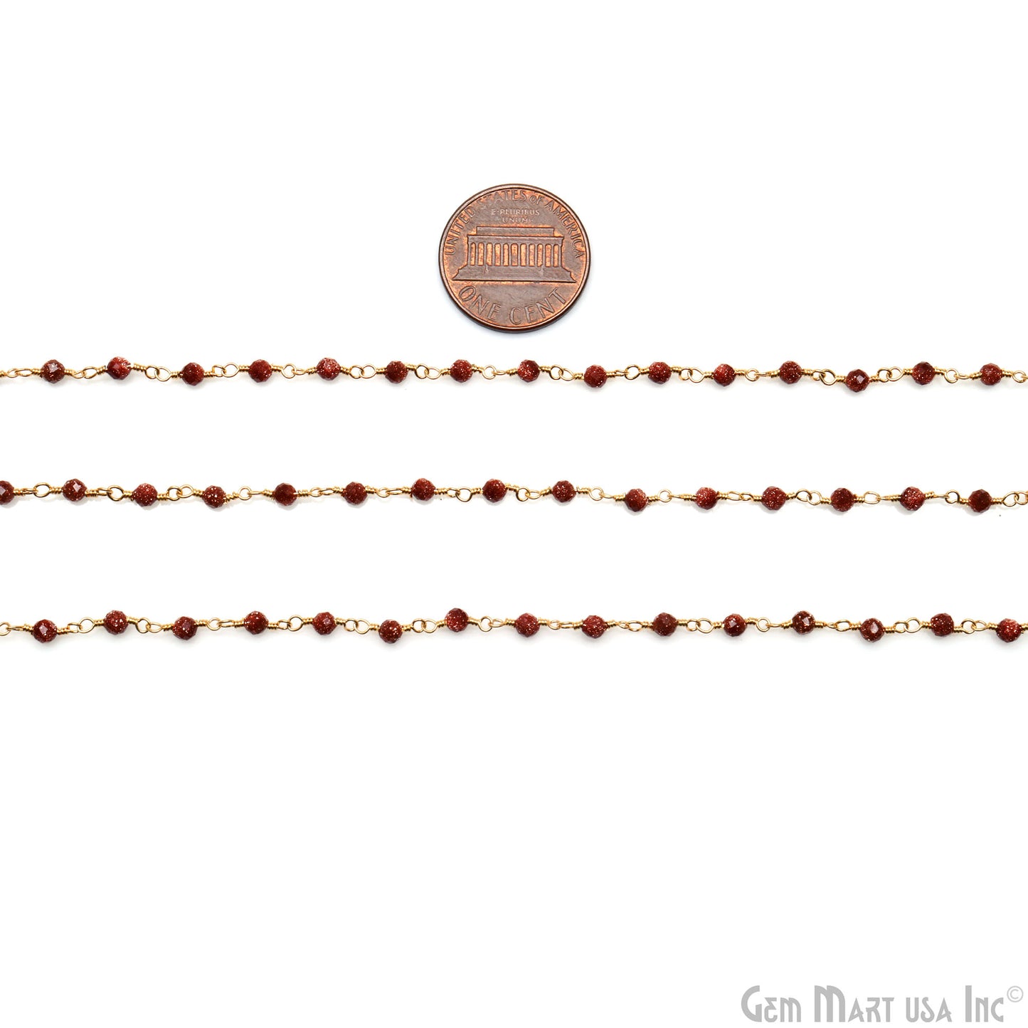 Sunstone 2.5-3mm Gold Plated Beaded Wire Wrapped Rosary Chain