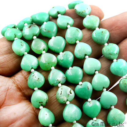 Chrysoprase Heart Beads, 7 Inch Gemstone Strands, Drilled Strung Briolette Beads, Heart Shape, 10mm