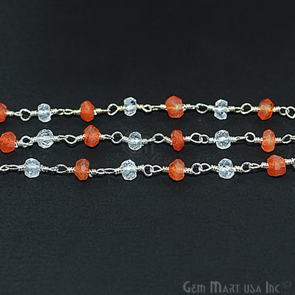 Carnelian With Crystal Gemstone Beaded Silver Wire Wrapped Rosary Chain