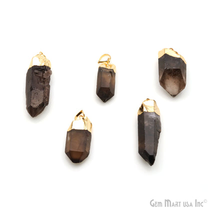 Smoky Topaz Organic 40x13mm Gold Electroplated Gemstone Pendant