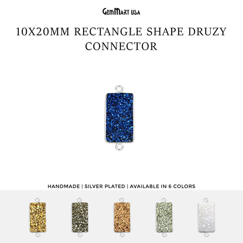 Titanium Druzy 10x20mm Rectangle Double Bail Silver Bezel Gemstone Connector