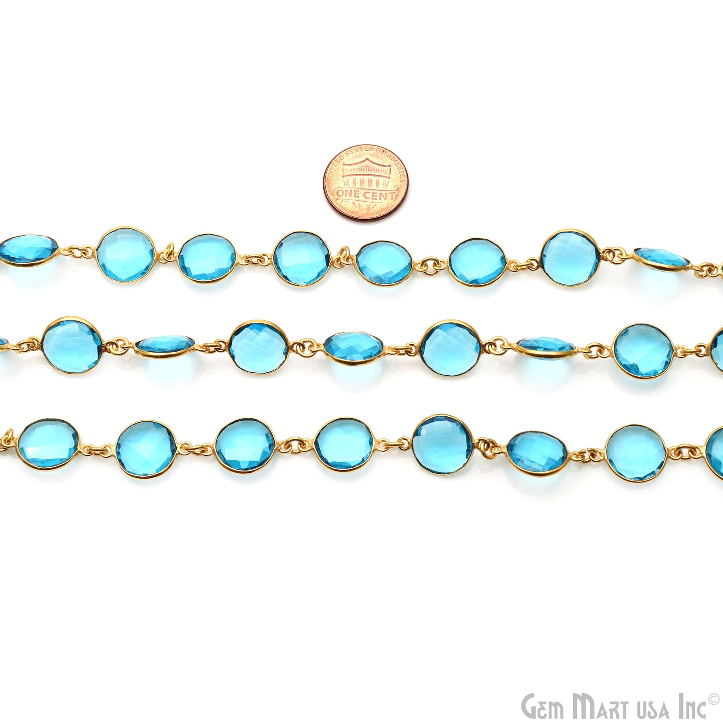 Blue Topaz 12mm Round Gold Plated Continuous Connector Chain (764274769967)