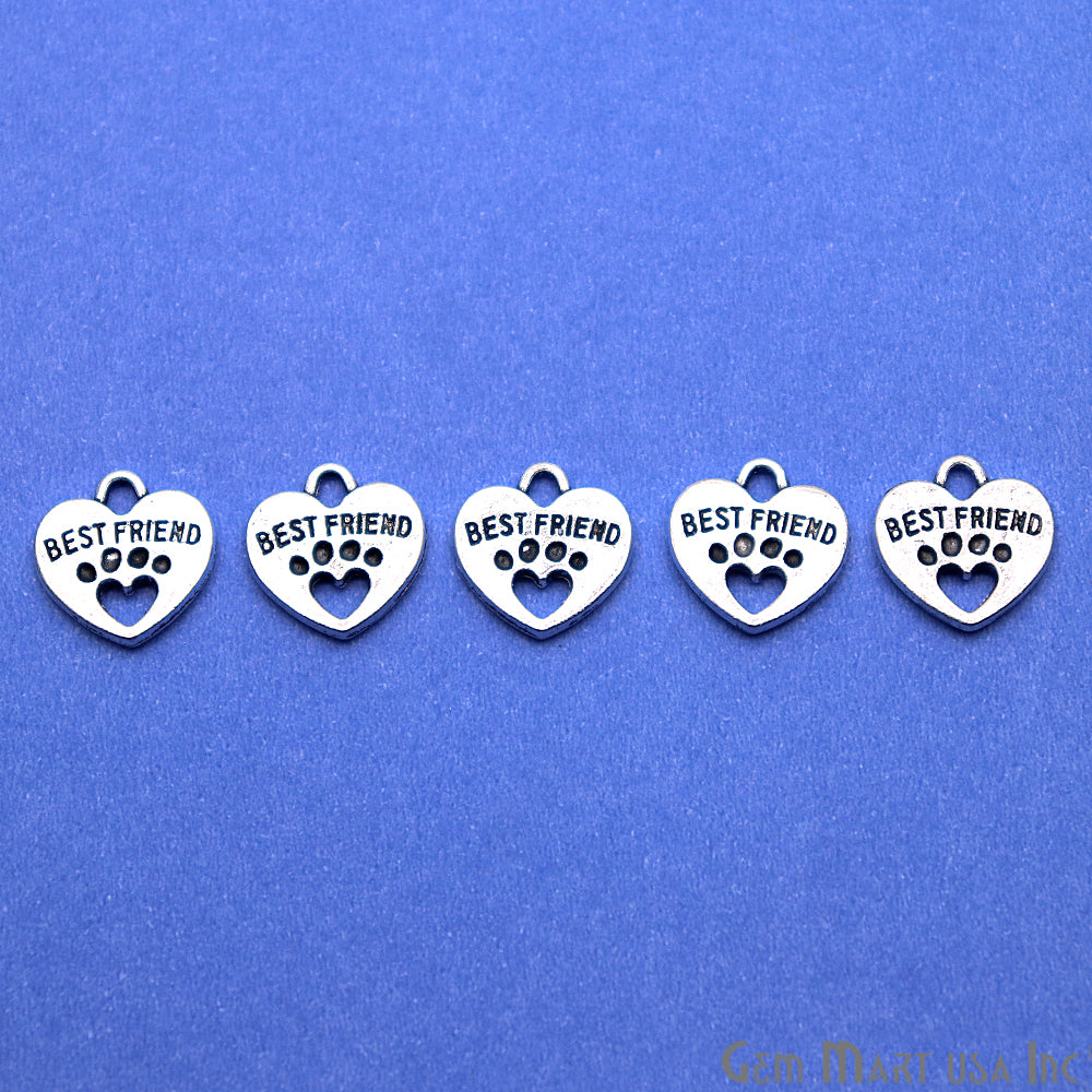 5pc Lot Heart Shape Oxidized 14mm Charm For Bracelets & Pendants - GemMartUSA