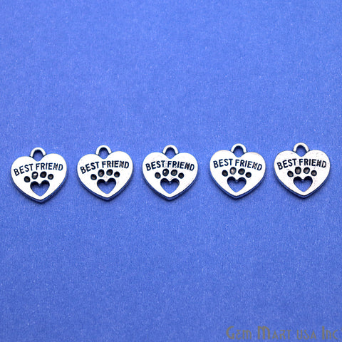 5pc Lot Heart Shape Oxidized 14mm Charm For Bracelets & Pendants - GemMartUSA