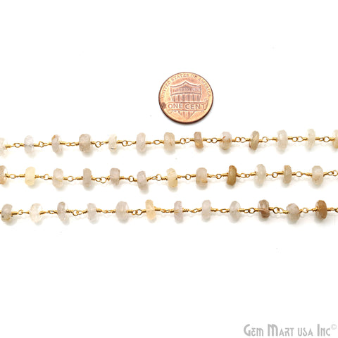 Golden Rutile Faceted Beads 6-7mm Gold Wire Wrapped Rosary Chain