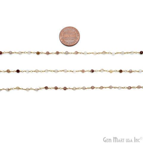 Copper Rutile Faceted 2.5-3mm Gold Plated Beaded Wire Wrapped Rosary Chain
