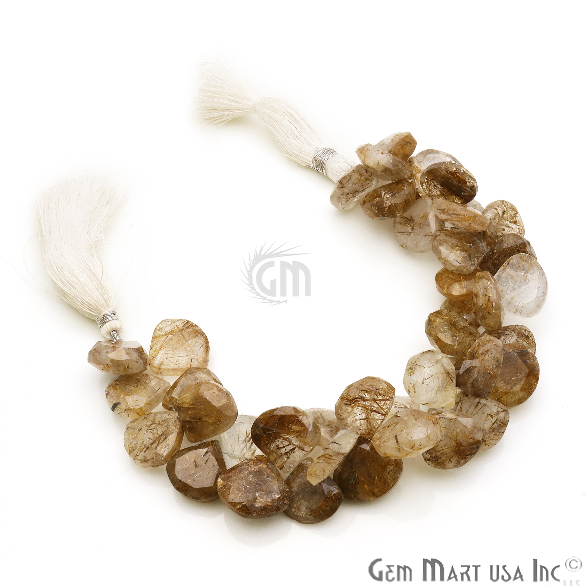 Rutilated Quartz Heart 15mm Crafting Beads Gemstone Briolette Strands 8 Inch - GemMartUSA