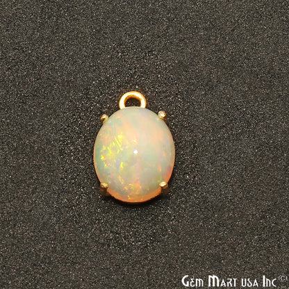 Opal Gemstone Oval 8x10mm Prong Setting Gold Plated Connector - GemMartUSA