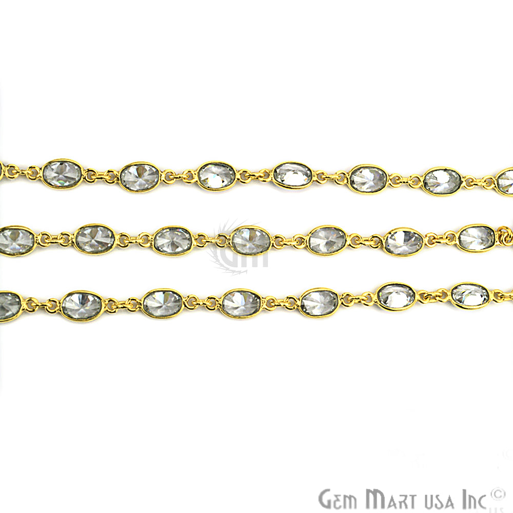 White Zircon 6x4mm Oval Bezel Gold Continuous Connector Chain - GemMartUSA (764306620463)