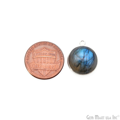 Flashy Labradorite Cabochon 15mm Round Single Bail Silver Plated Gemstone Connector