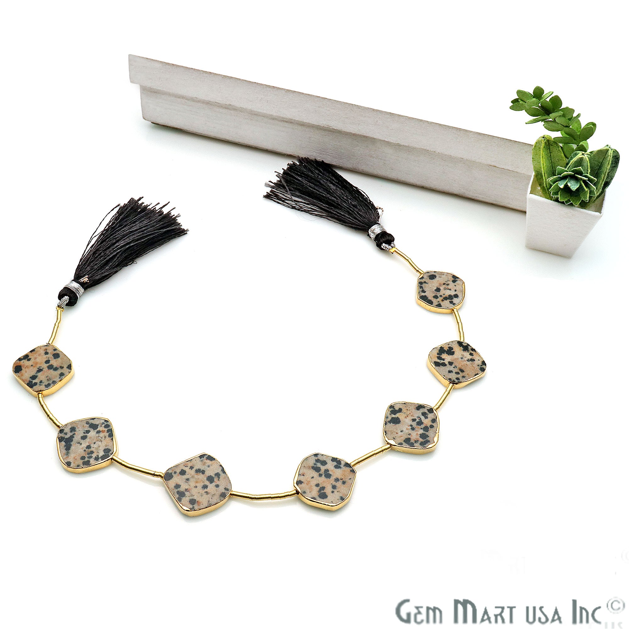 Dalmation Jasper Free Form 18x15mm Gold Edged Crafting Beads Gemstone Strands 9INCH - GemMartUSA