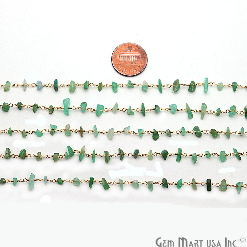 Chrysoprase Nugget Chip Gold Plated Wire Wrapped Beaded Rosary Chain - GemMartUSA