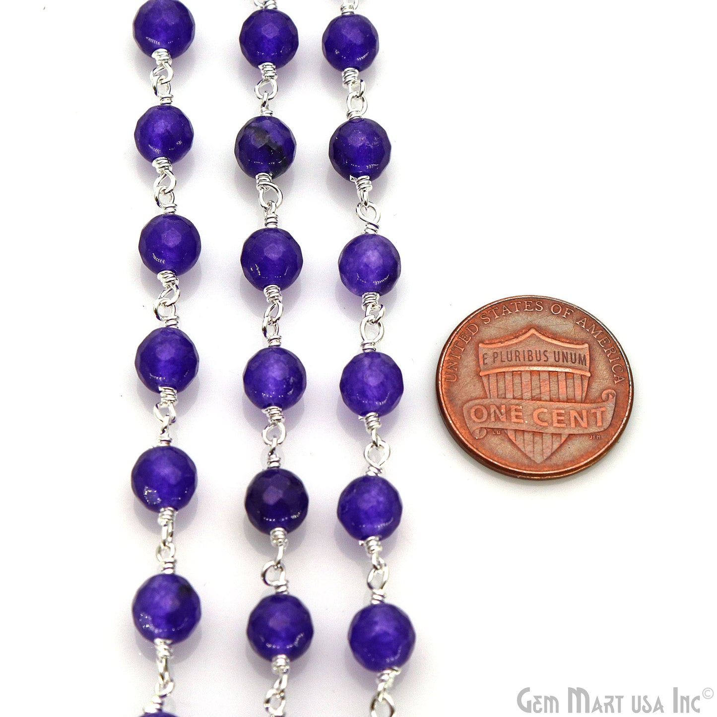 Amethyst Jade Cabochon 6mm Beads Silver Wire Wrapped Rosary Chain