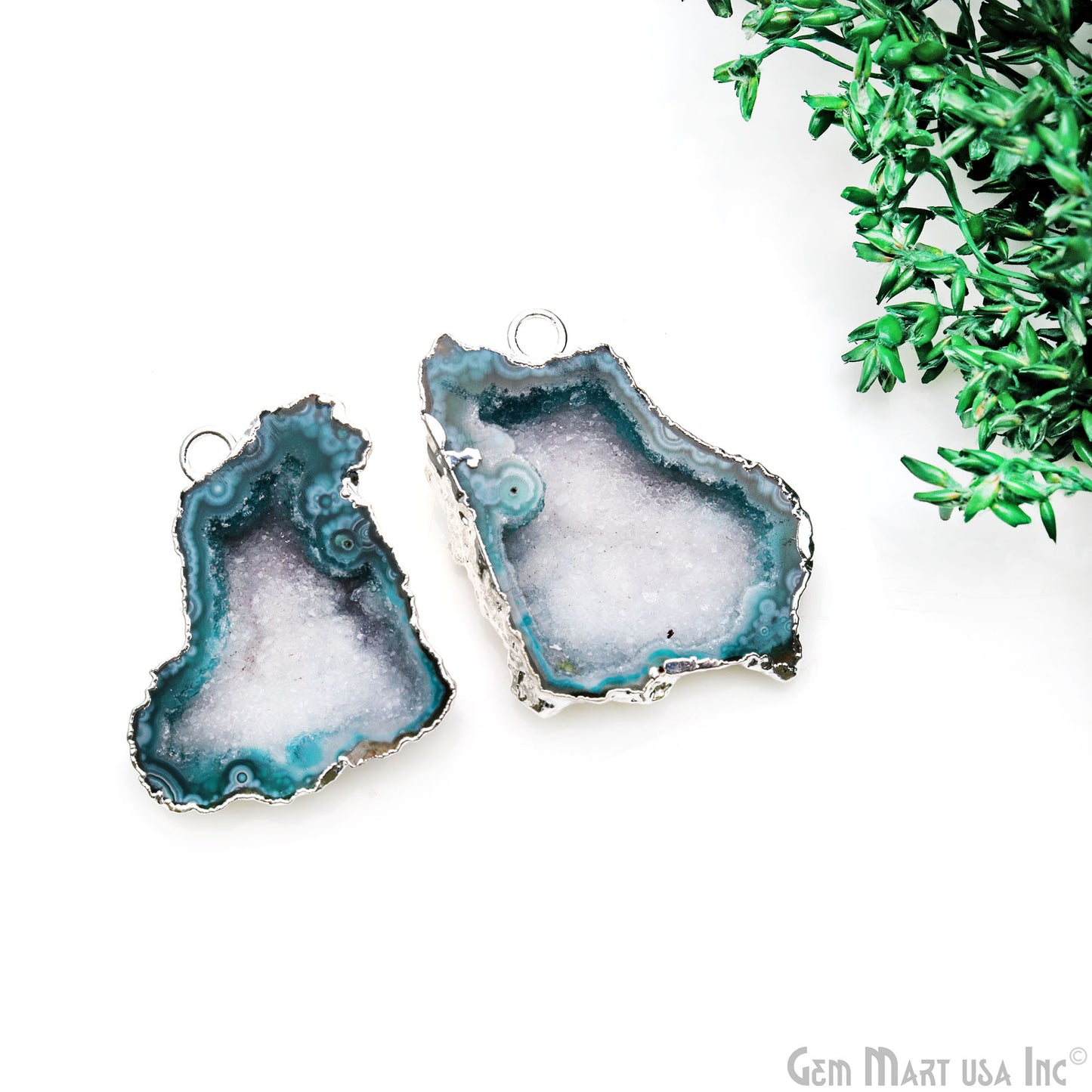 Geode Druzy 36x26mm Organic Silver Electroplated Single Bail Gemstone Earring Connector 1 Pair