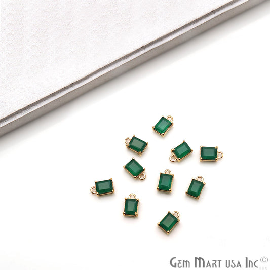 Green Onyx 6x8mm Rectangle Gold Plated Prong Setting Gemstone Connector (Pick Bail) - GemmartUSA
