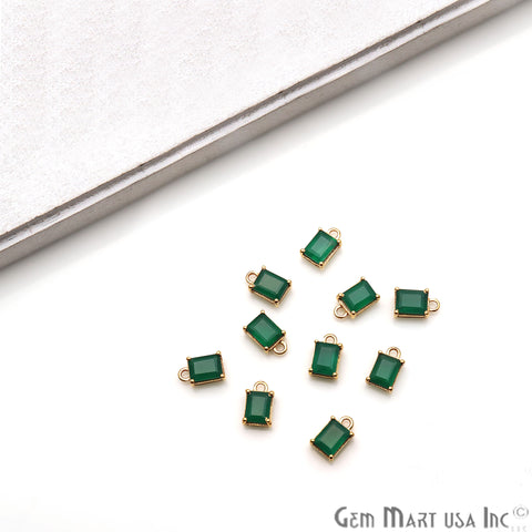 Green Onyx 6x8mm Rectangle Gold Plated Prong Setting Gemstone Connector (Pick Bail) - GemMartUSA