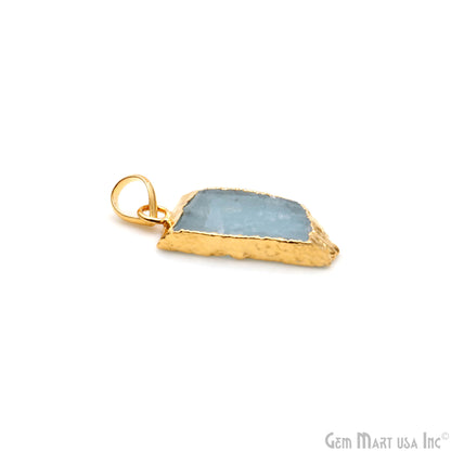 Aquamarine Free Form shape 28x15mm Gold Electroplated Gemstone Single Bail Pendant