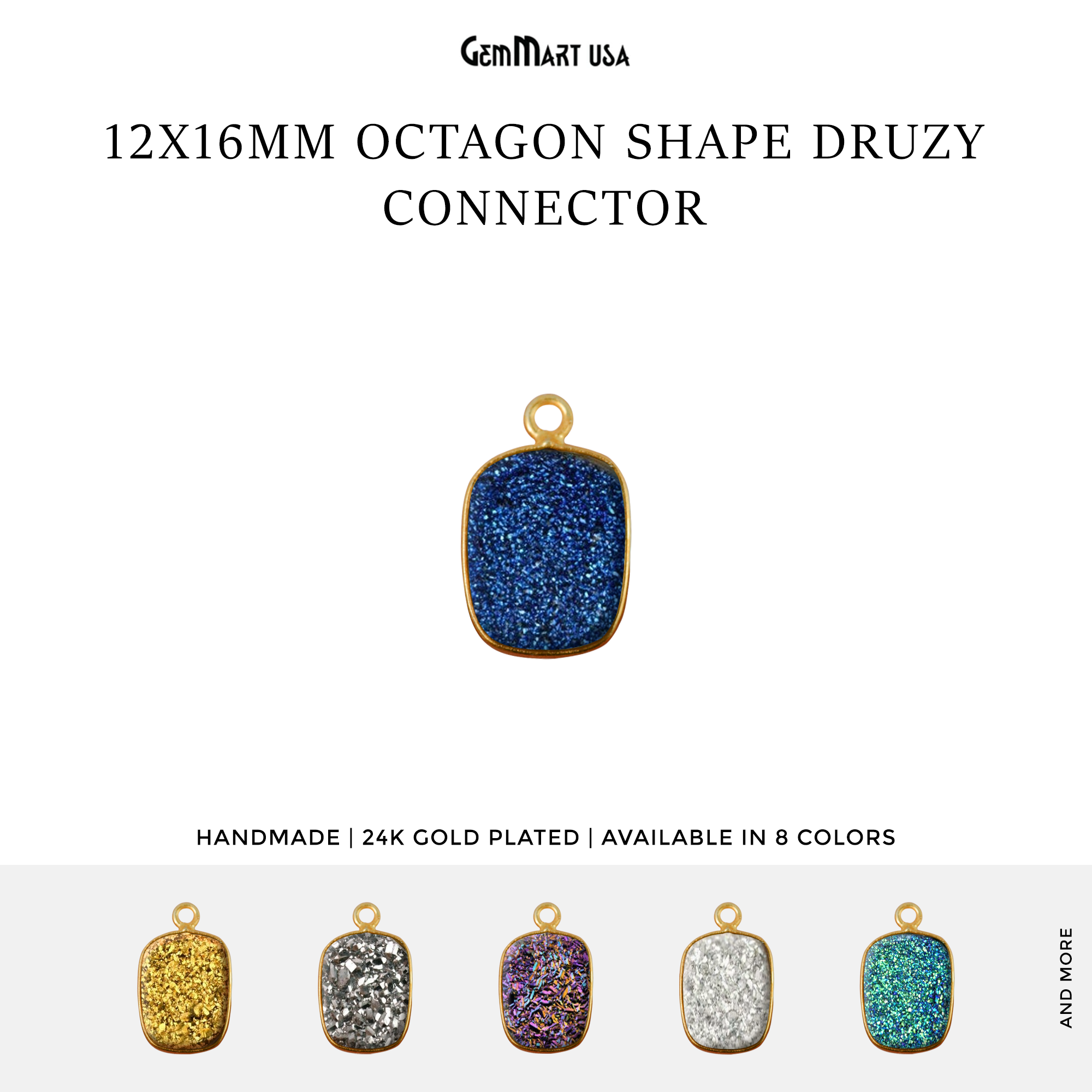 Titanium Druzy 12x16mm Gold Octagon Single Bail Bezel Gemstone Connector