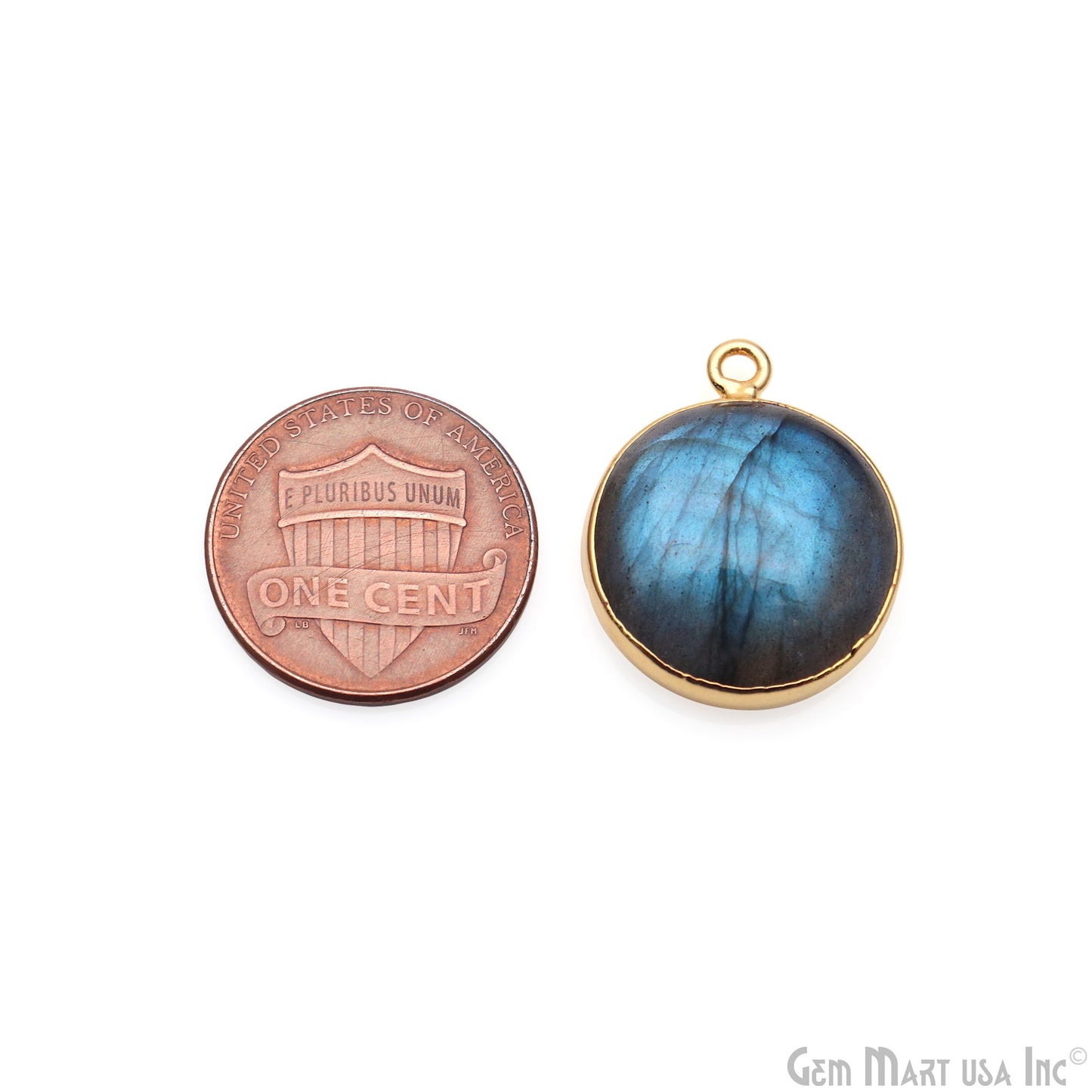 Flashy Labradorite 21x18mm Cabochon Round Single Bail Gold Electroplated Gemstone Connector