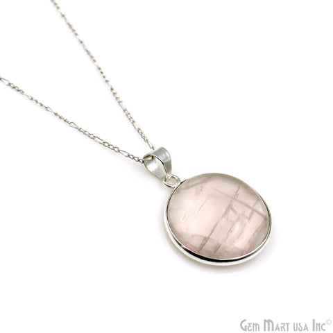 Rose Quartz Gemstone Round 31x26mm Sterling Silver Necklace Pendant 1PC