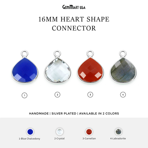 Heart 16mm Silver Bezel Single Point Bail Gemstone Connector