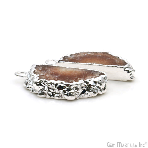 Agate Slice 34x15mm Organic Silver Electroplated Gemstone Earring Connector 1 Pair