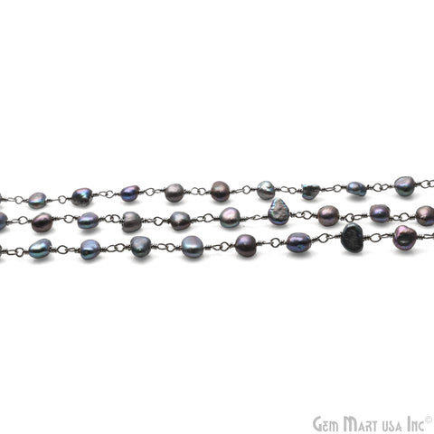 Black Pearl Free Form 5-6mm Oxidized Beads Rosary Chain