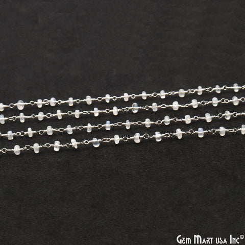 Rainbow Moonstone Cabochon 3mm Silver Wire Wrapped Rosary Chain
