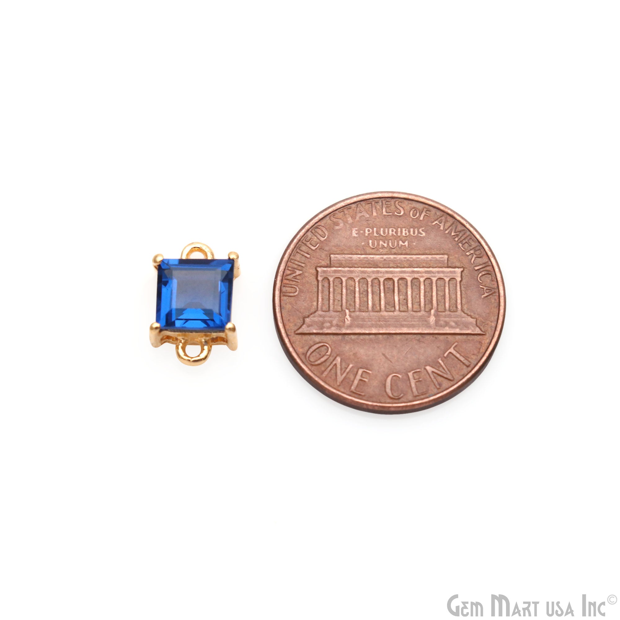 Sapphire Square 5mm Prong Setting Gold Plated Gemstone Connector