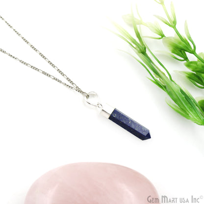 Lapis Pencil Pendant 32x6mm Single Bail Electroplated Pendant