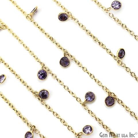 Amethyst Round 5mm Gold Plated Bezel Connector Dangle Rosary Chain