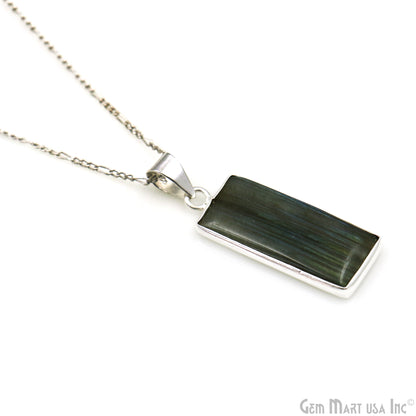 Labradorite Gemstone Rectangle 34x13mm Sterling Silver Necklace Pendant 1PC