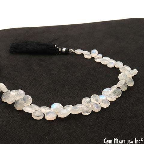 Rainbow Moonstone Heart Beads, 8.5 Inch Gemstone Strands, Drilled Strung Briolette Beads, Heart Shape, 6-7mm