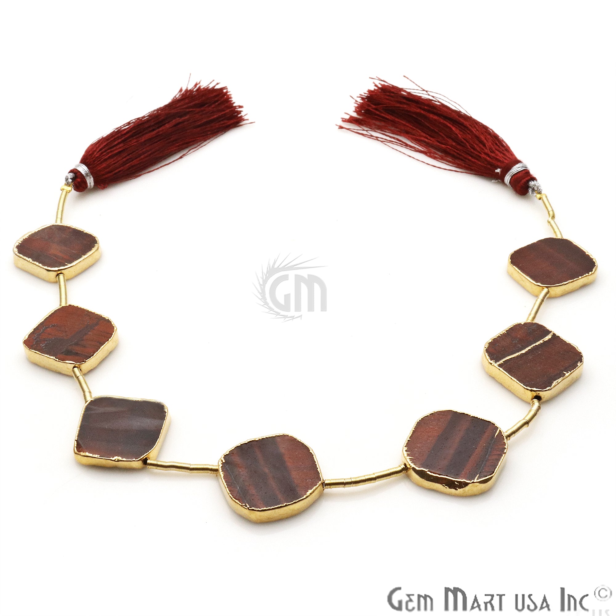 Red Tiger Eye Free Form 18x15mm Gold Edged Crafting Beads Gemstone Strands 9INCH - GemMartUSA