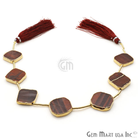 Red Tiger Eye Free Form 18x15mm Gold Edged Crafting Beads Gemstone Strands 9INCH - GemMartUSA