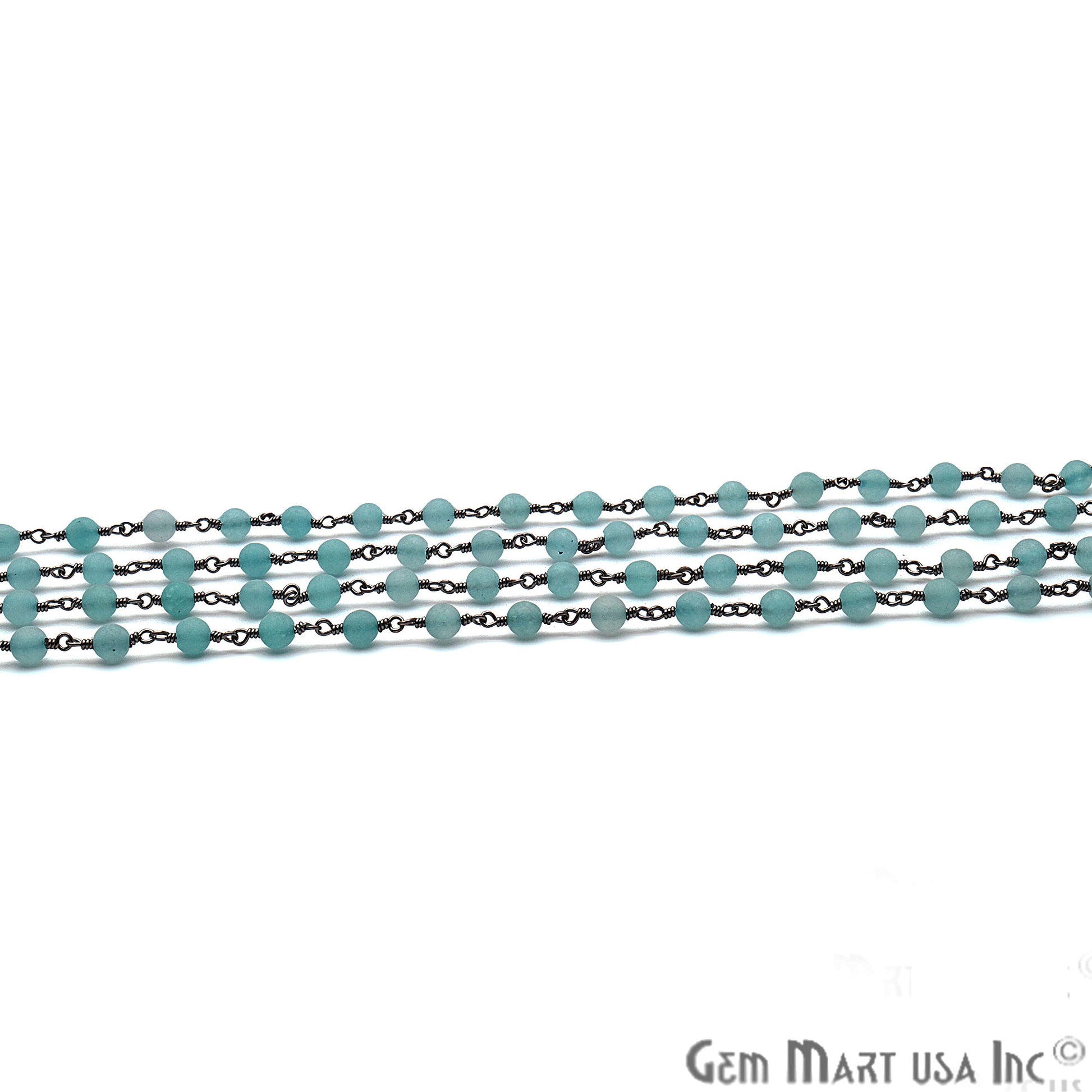 Aqua Chalcedony Round Oxidized Wire Wrapped Matte Beads Rosary Chain - GemMartUSA