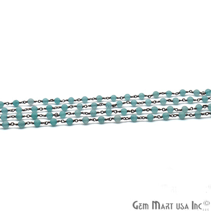 Aqua Chalcedony Round Oxidized Wire Wrapped Matte Beads Rosary Chain - GemMartUSA