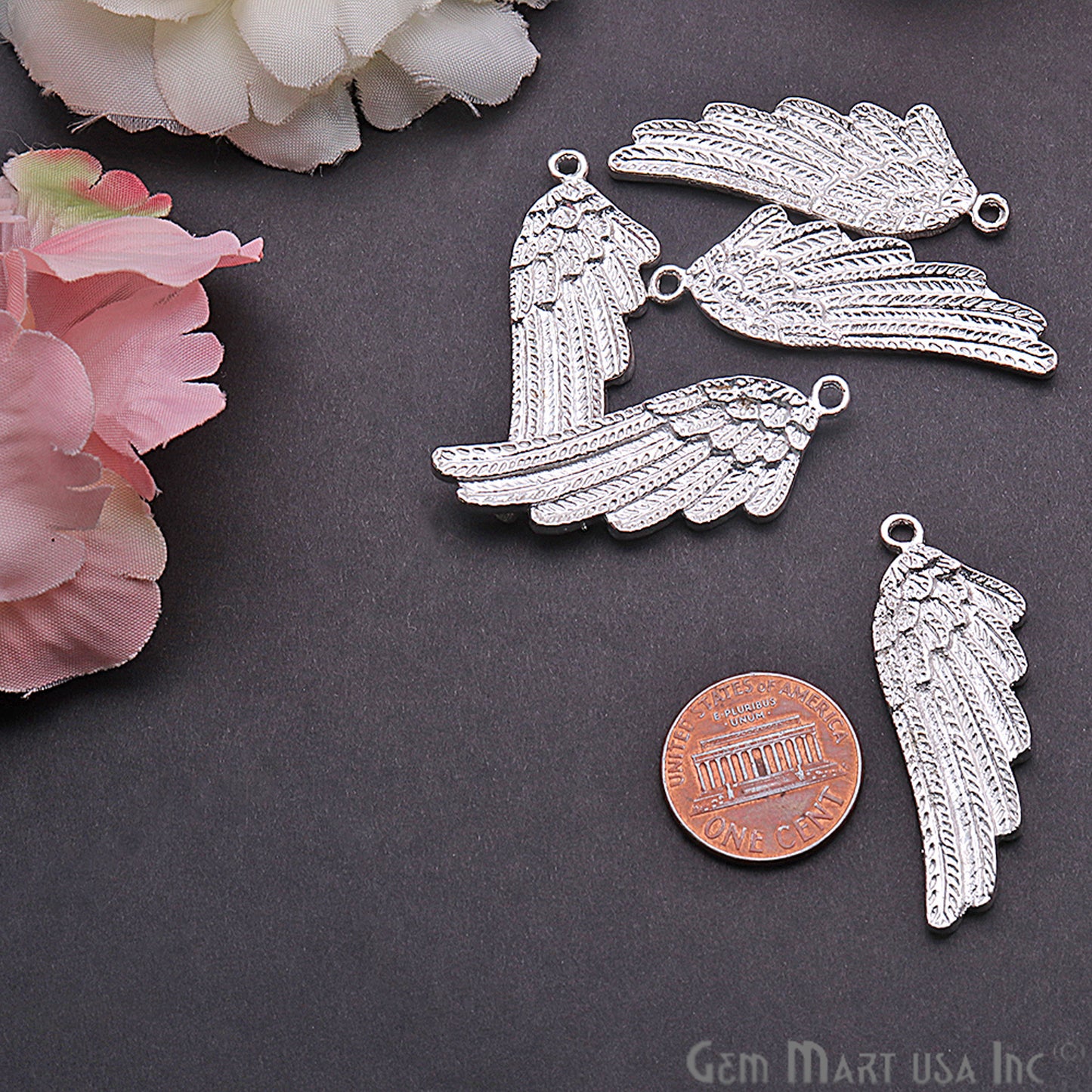 Angel Wings Charm 42x15mm Finding Connector (Pick Your Metal) - GemMartUSA