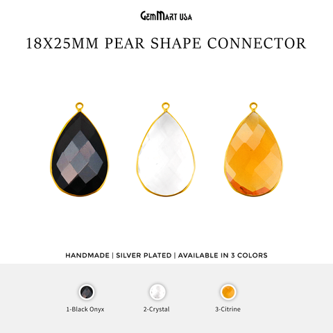 Pear 18x25mm Single Bail Gold Bezel Gemstone Connector