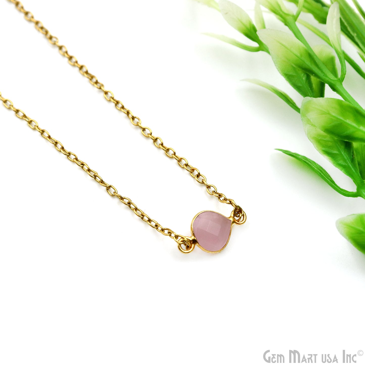 Rose Chalcedony 7mm Heart Shape Double Bail Gold Plated Gemstone Connector